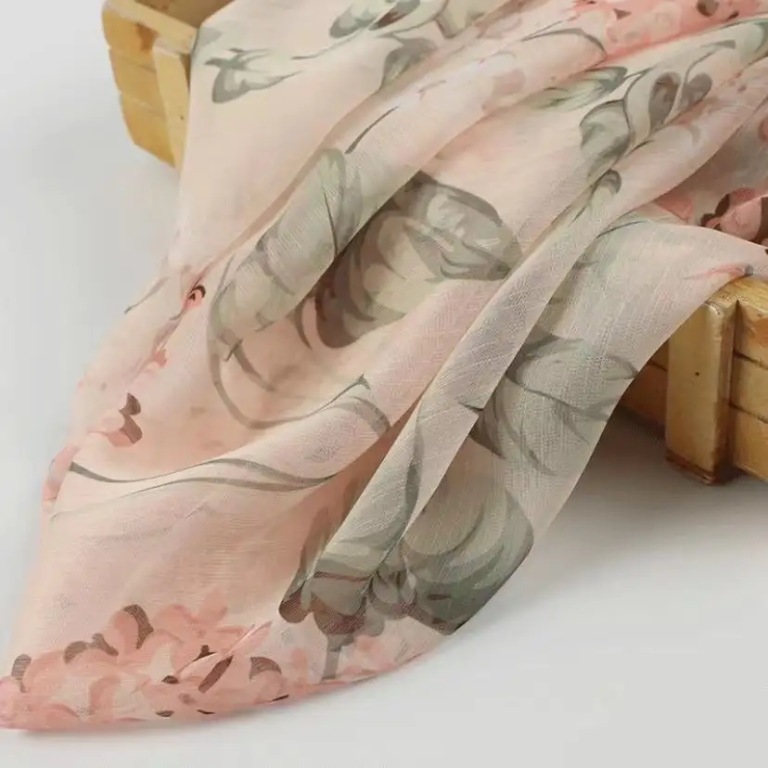 Natural Pink Floral Chiffon Fabric
